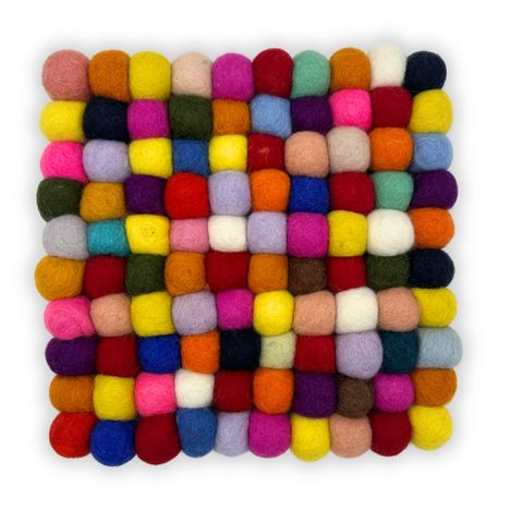 Multi Colour Felt Ball Square Placemat