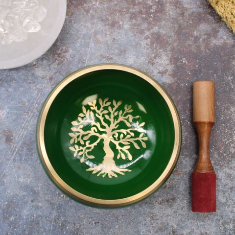 Tree of Life Green Singing Bowl Set  14cm