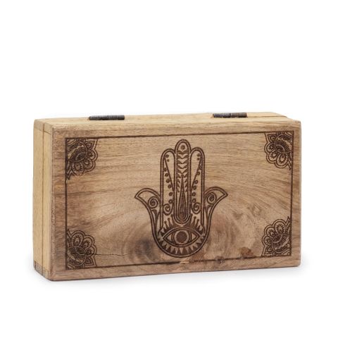 Hamsa Black Engraved Med Square Box