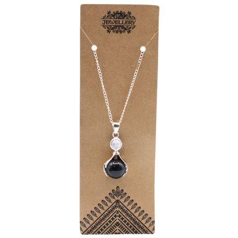Black Agate Gemstone Healing Hands Pendant