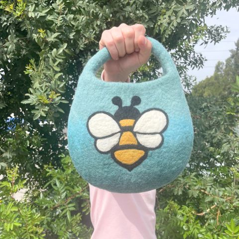 Bee  Blue Green Water Felted Bag
