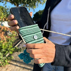 Flower Striped Phone Bag | Handmade Cotton Crossbody | Green
