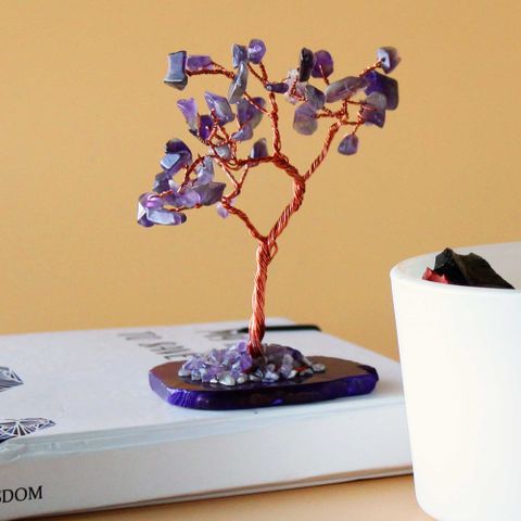 Amethyst on Natural Agate Base (35 stones) Gemstone Tree