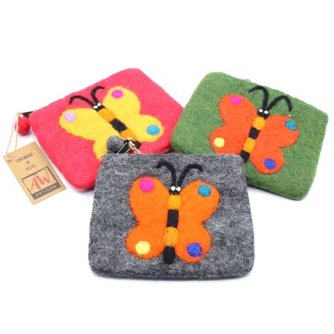 Big Butterfly Natural Felt Zipper Pouch (asst)