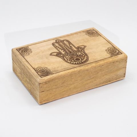 Hamsa Black Engraved Big Rectangle Box 21.5x14x6.3cm