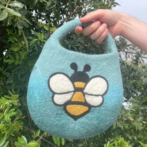 Bee  Blue Green Water Felted Bag