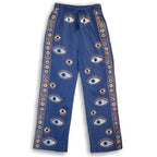 Rich Blue & Gold Hand Painted Evil Eye Lounge Pants  (L/XL)