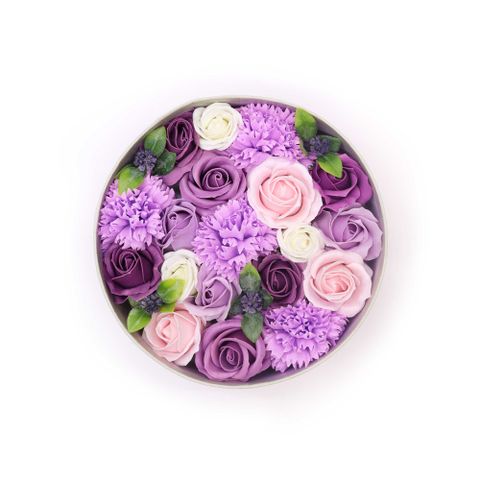 Lavender Rose & Carnation Soap Flower Round Box