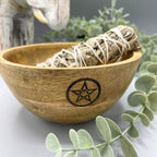 Pentagram Wooden Smudge and Ritual Offerings Bowl  13x7cm