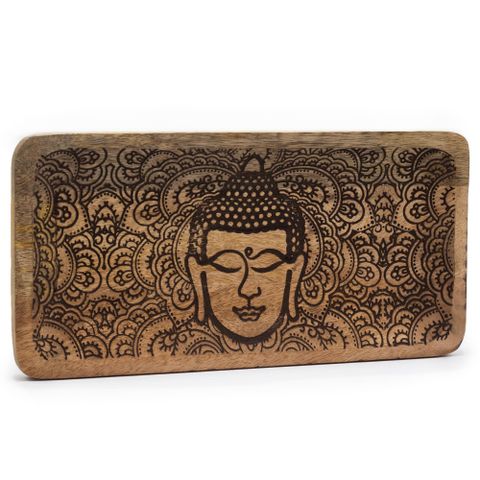 Buddha Face Black Engraved Long Tray