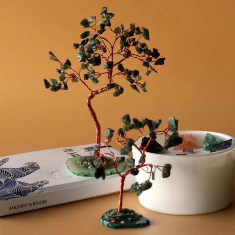 Green Aventurine on Green Agate Base Gemstone Tree - (35 stones)