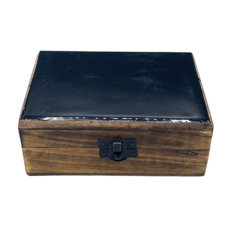 Black Medium Ceramic Glazed Wood Box