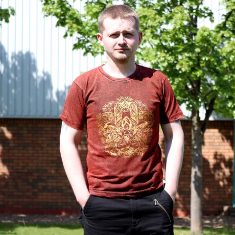 Hamsa Maroon  Stone Washed T-Shirt Small
