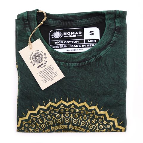 Mandala Green Small Stone Washed T-Shirt Small