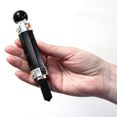 Black Agate Hexagonal Crystal Healing Wand - 12cm