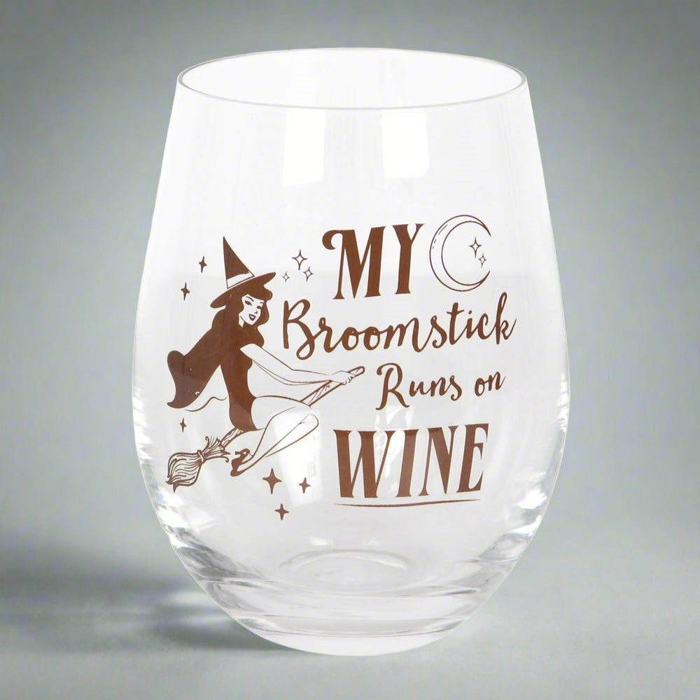 Eleanoras My Broomstick Runs On Wine Stemless Glass Glassware
