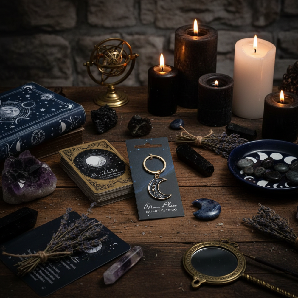 Blue Moon Phase Crescent Moon Keyring