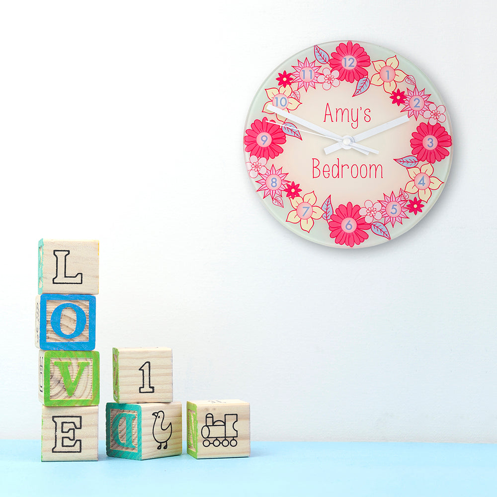 Eleanoras FLOWER GARLAND PERSONALISED WALL CLOCK Clocks