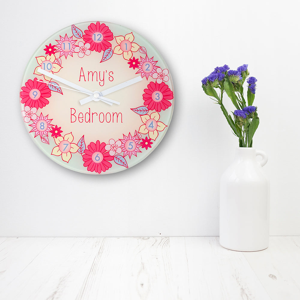 Eleanoras FLOWER GARLAND PERSONALISED WALL CLOCK Clocks