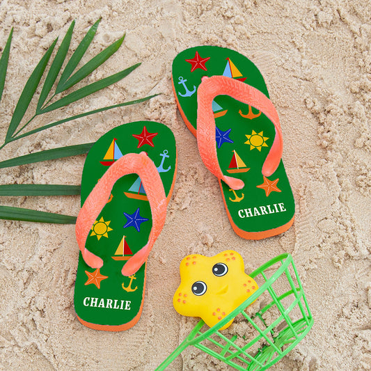 FUN AT THE BEACH KIDS PERSONALISED FLIP FLOPS  from Eleanoras