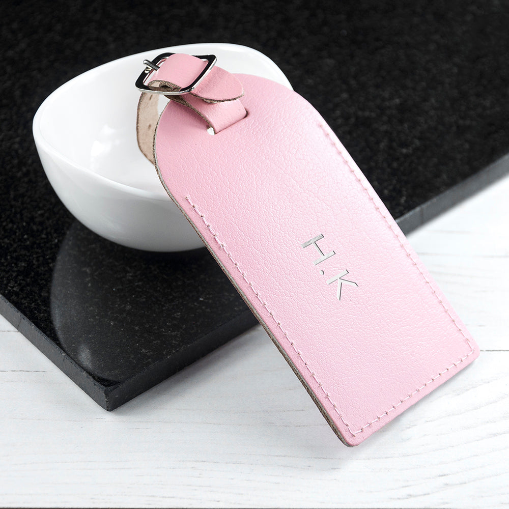 Eleanoras Personalised Pastel Pink Foiled Leather Luggage Tag Luggage Tags