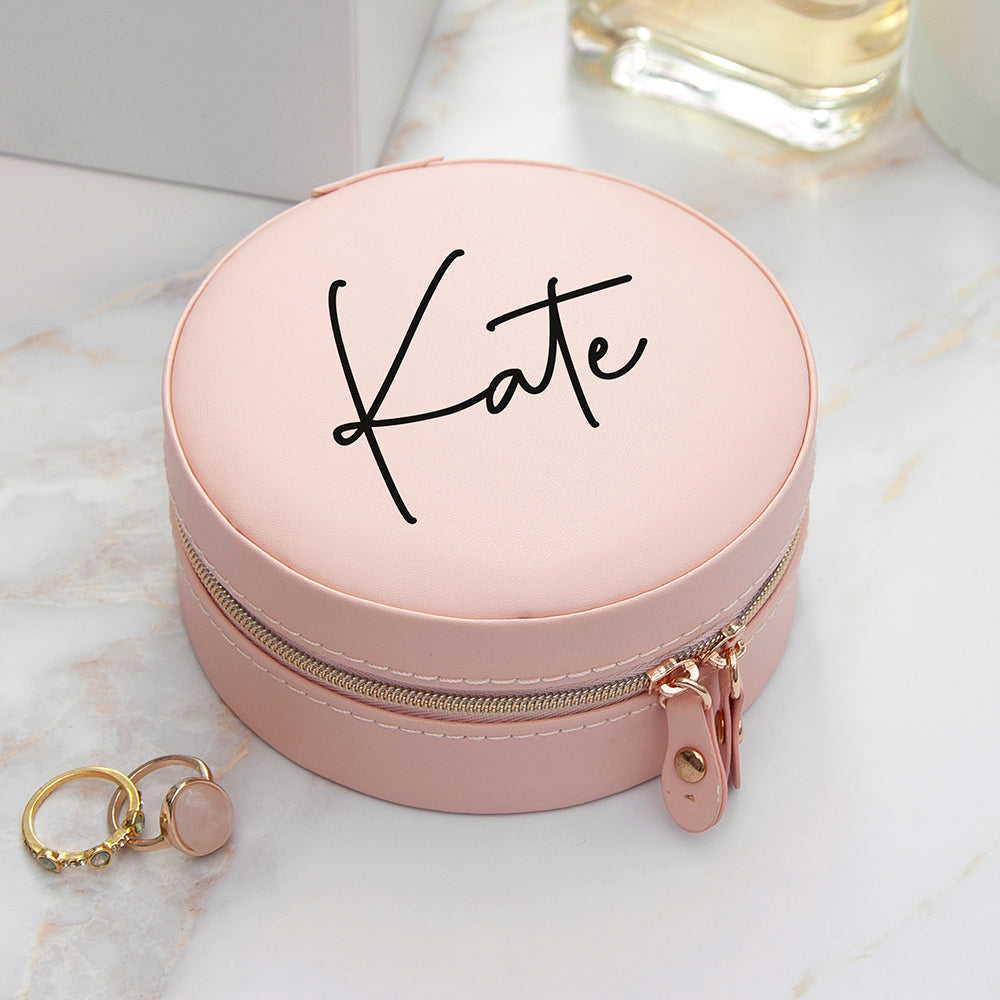 BLUSH PINK ROUND JEWELLERY CASE