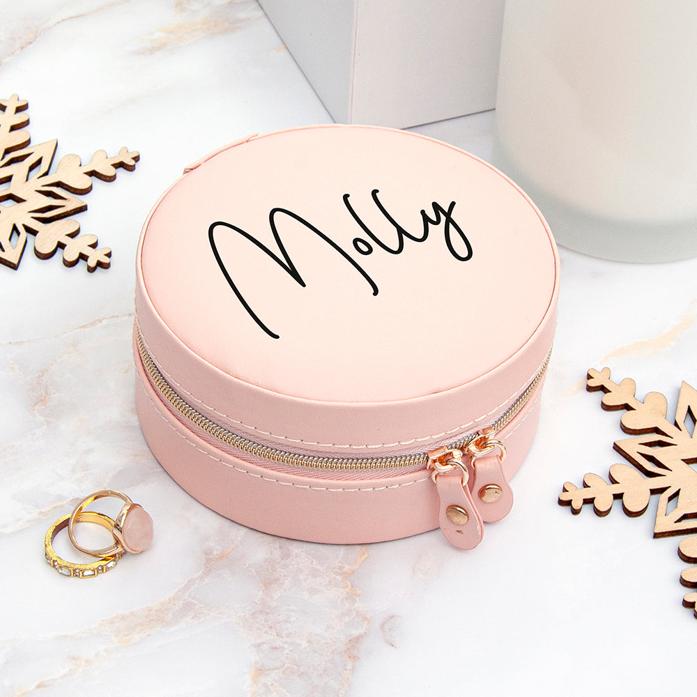 BLUSH PINK ROUND JEWELLERY CASE