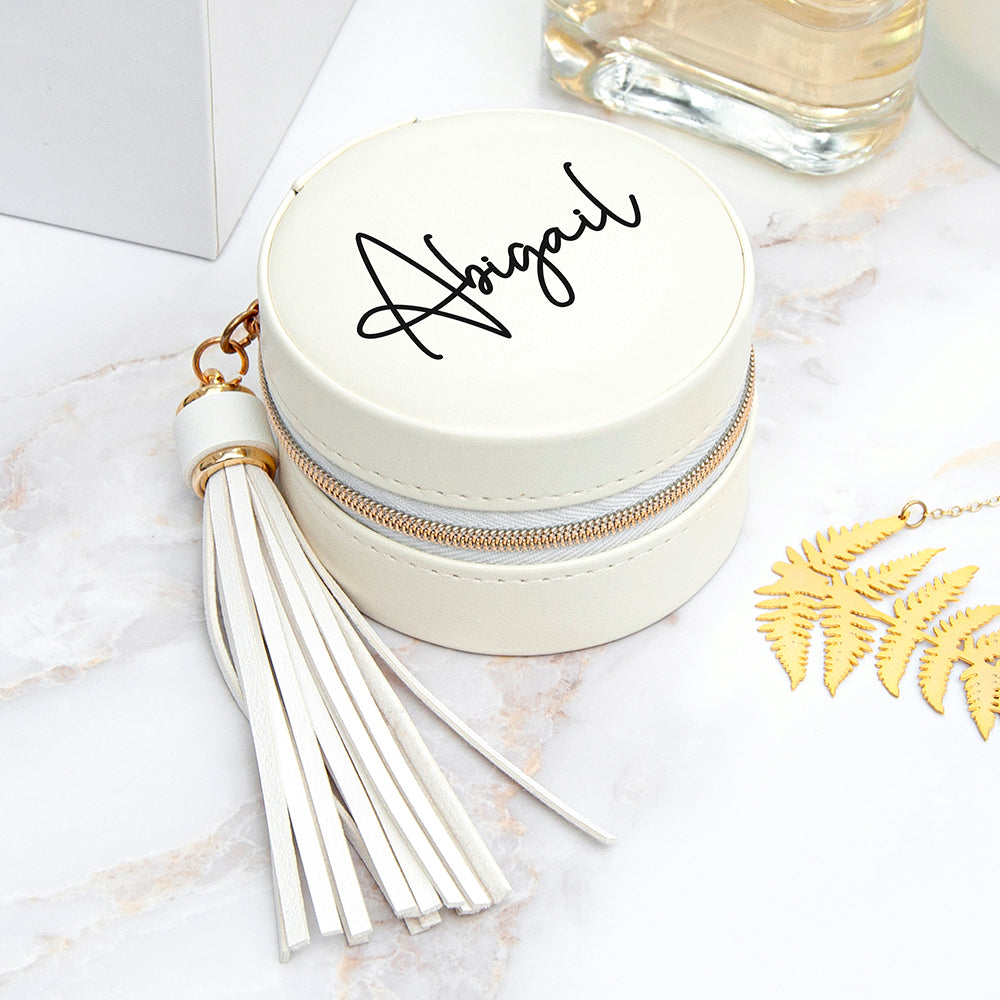 Eleanoras Personalised White Jewellery Case With Tassle 