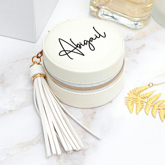 Personalised White Jewellery Case With Tassle  from Eleanoras