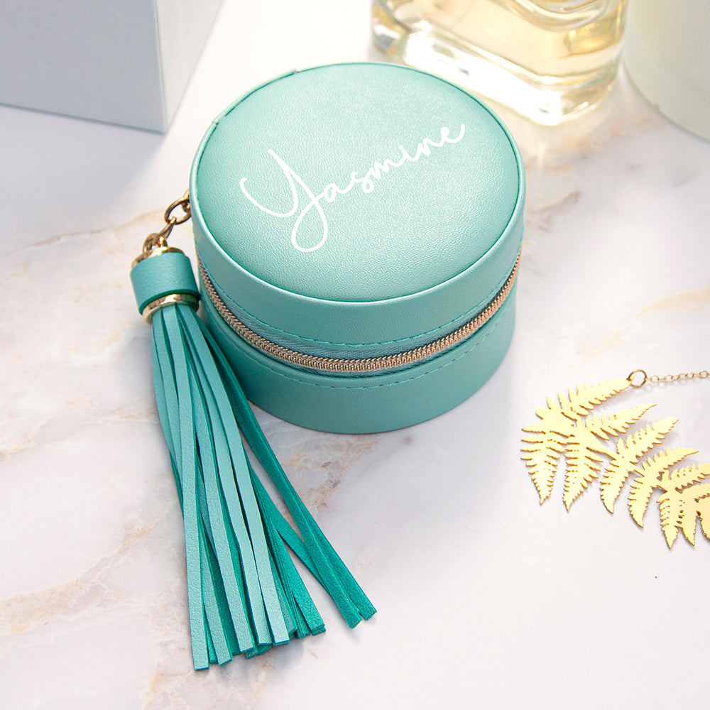 Eleanoras Personalised Turquoise Jewellery Case With Tassle 