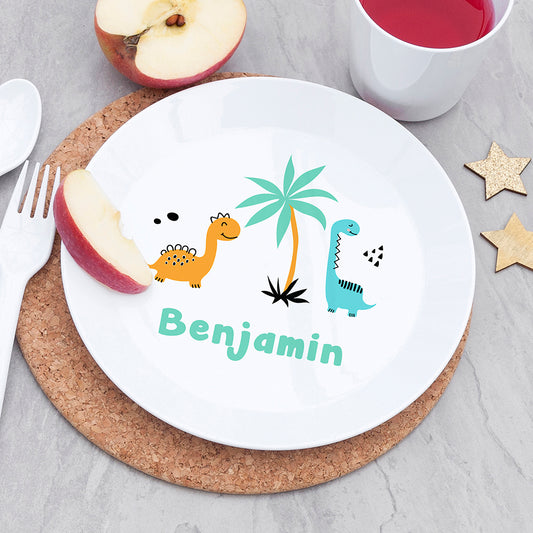 Eleanoras CUTE DINOSAUR PERSONALISED PLASTIC PLATE BOWLS & PLATES