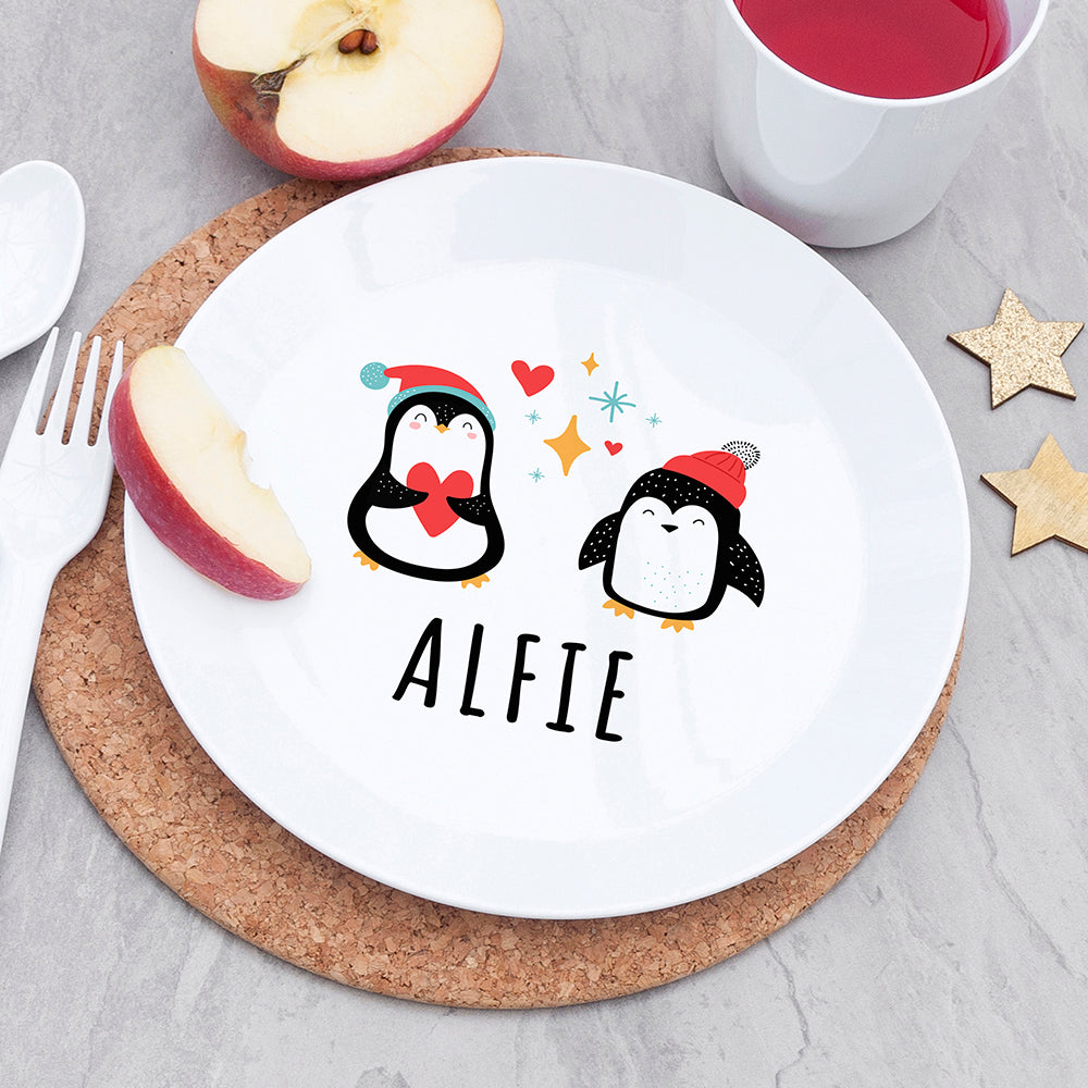 Eleanoras WINTER PENGUIN PERSONALISED PLASTIC PLATE Bowls & Plates