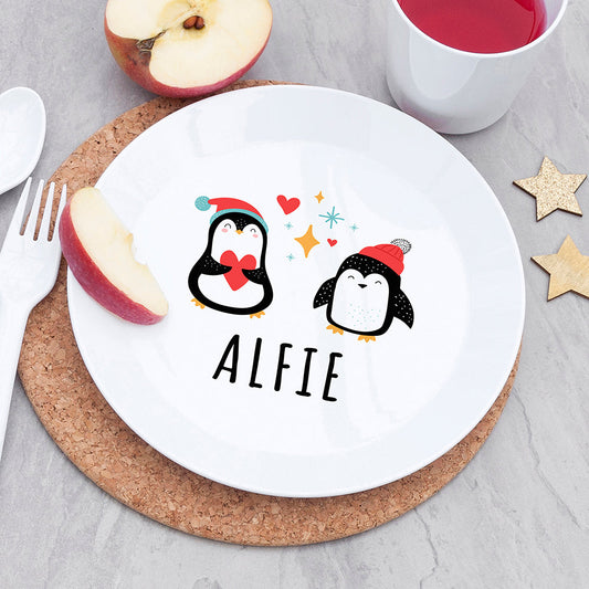 Eleanoras WINTER PENGUIN PERSONALISED PLASTIC PLATE Bowls & Plates