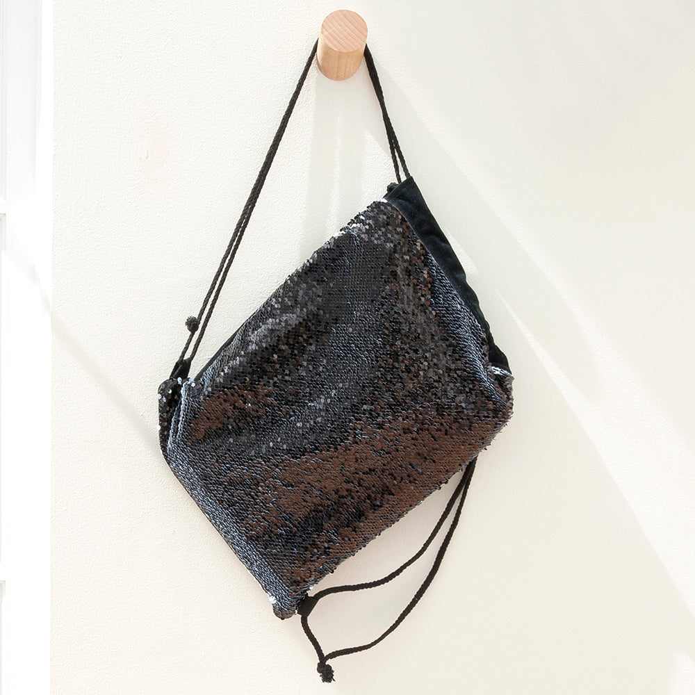 Eleanoras Personalised Kids Hidden Message Sequin Bag Black PE Kit Bags