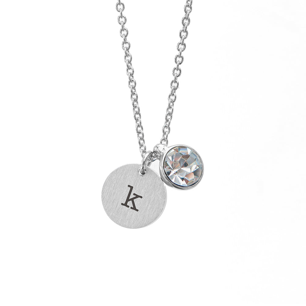 Eleanoras APRIL MONOGRAM SILVER BIRTHSTONE CRYSTAL & DISC Necklaces