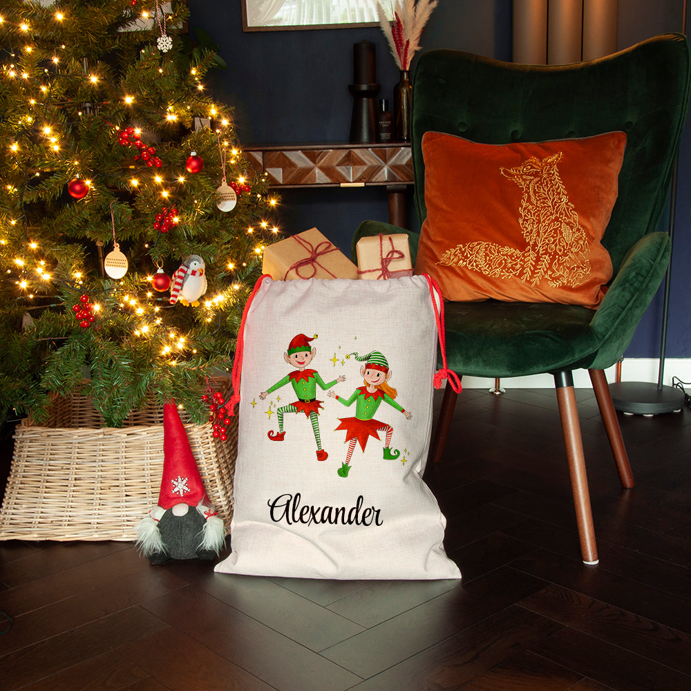 Eleanoras PLAYFUL ELVES  PERSONALISED CHRISTMAS SACK Stockings & Sacks