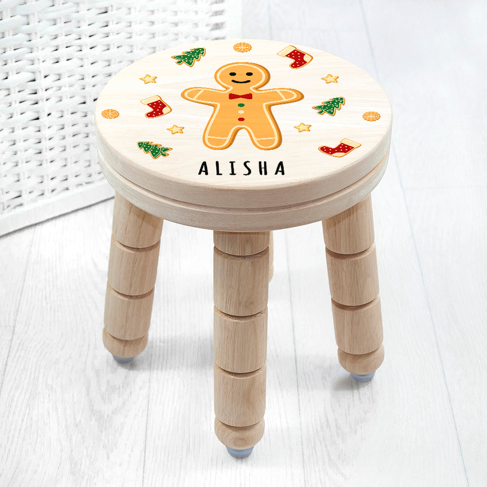 Eleanoras Personalised Christmas Gingerbread Wooden Stool Kids Stools
