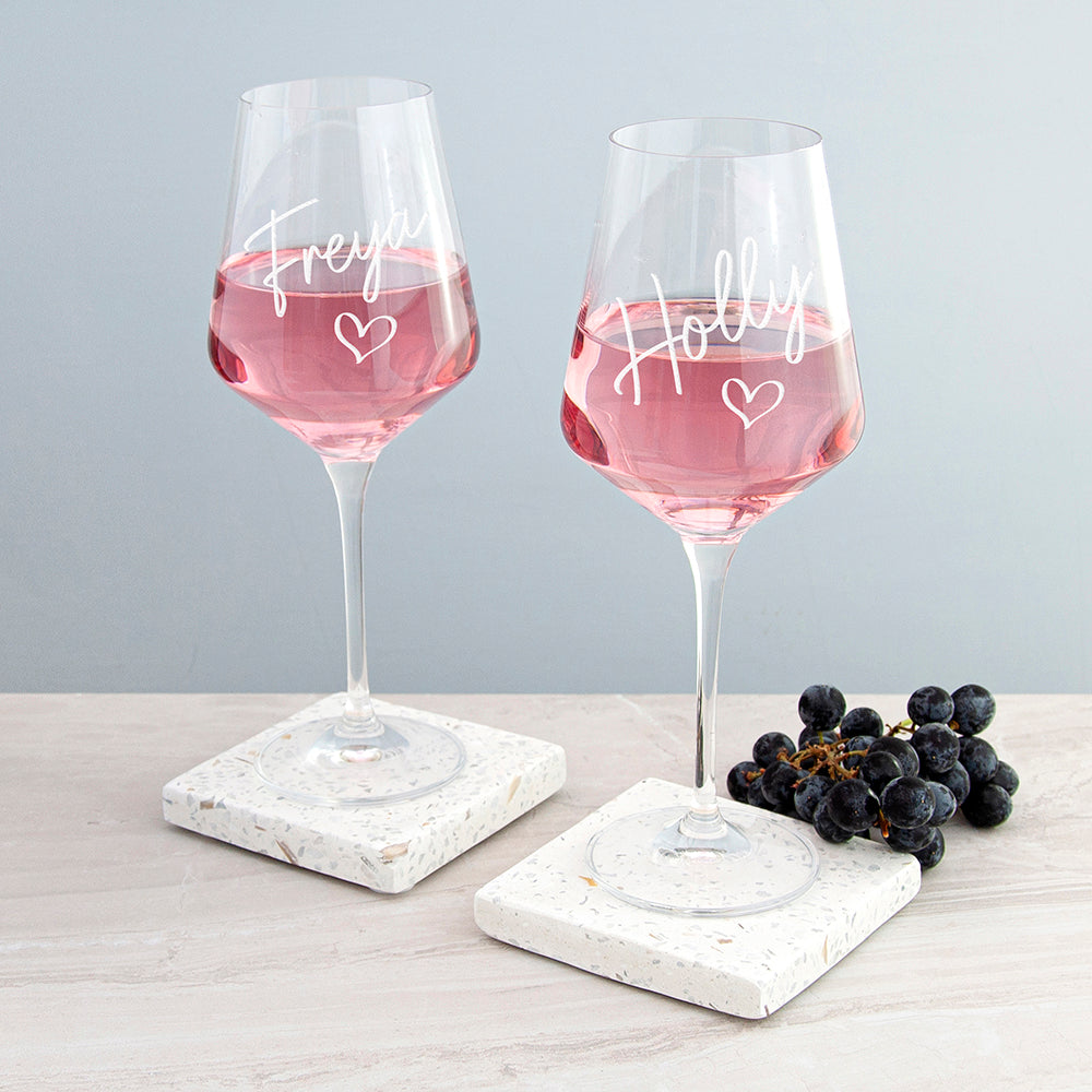 Eleanoras Personalised Love Heart Wine Glass Glassware