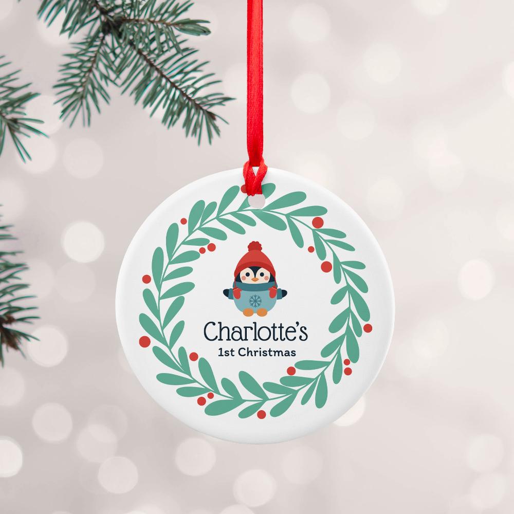 Eleanoras BABY PENGUIN 1ST CHRISTMAS PERSONALISED DECORATION Christmas Baubles & Decorations