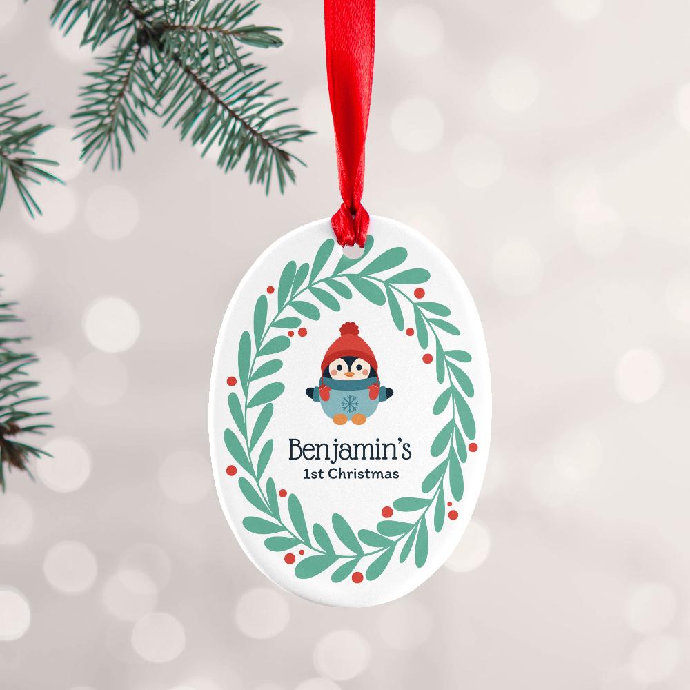 Eleanoras BABY PENGUIN 1ST CHRISTMAS PERSONALISED DECORATION Christmas Baubles & Decorations