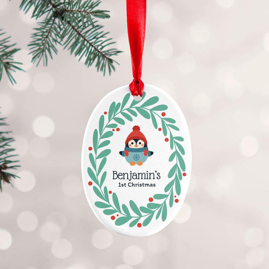 Eleanoras BABY PENGUIN 1ST CHRISTMAS PERSONALISED DECORATION Christmas Baubles & Decorations