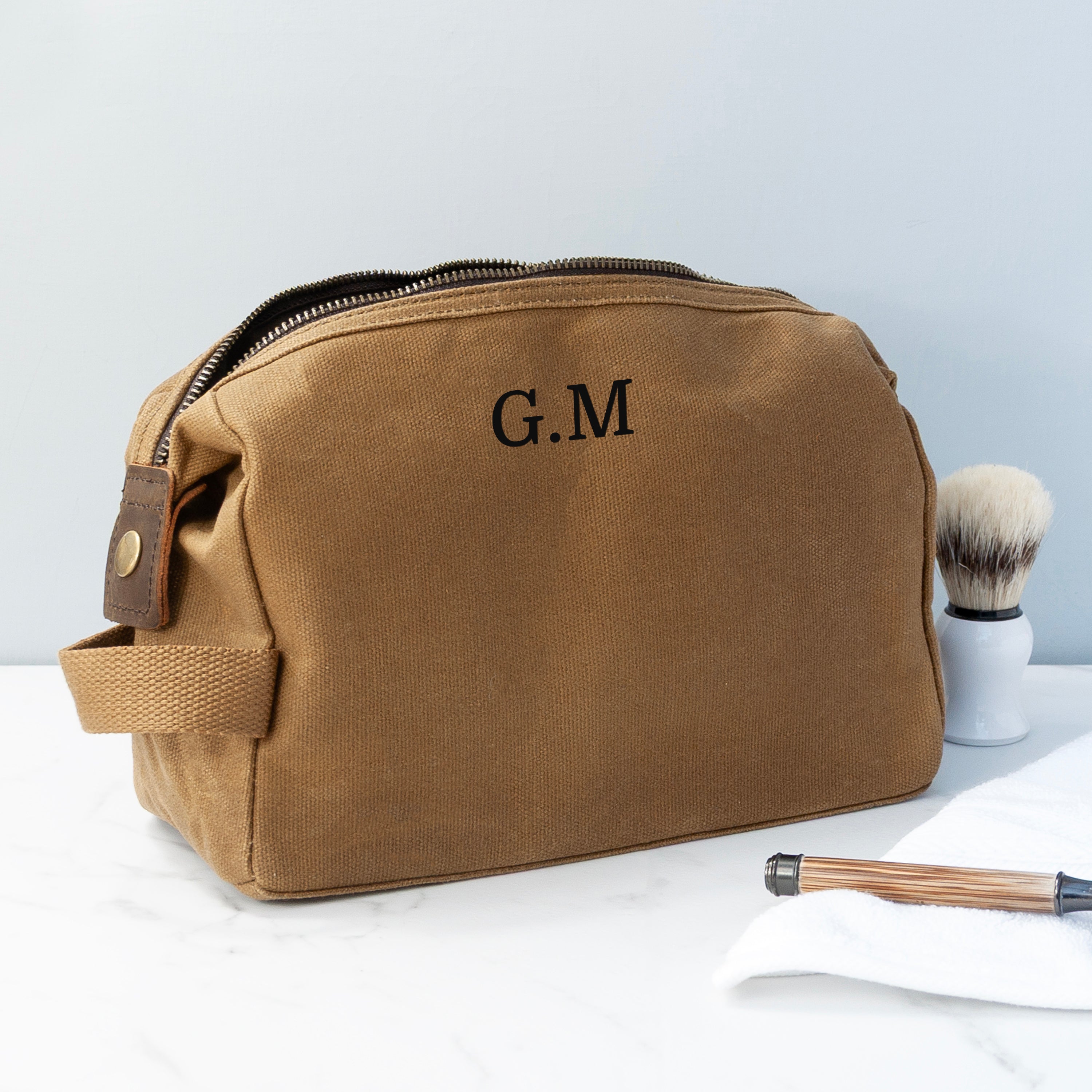 Eleanoras Personalised Men's Waxed Wash Bag Make Up & Wash Bags