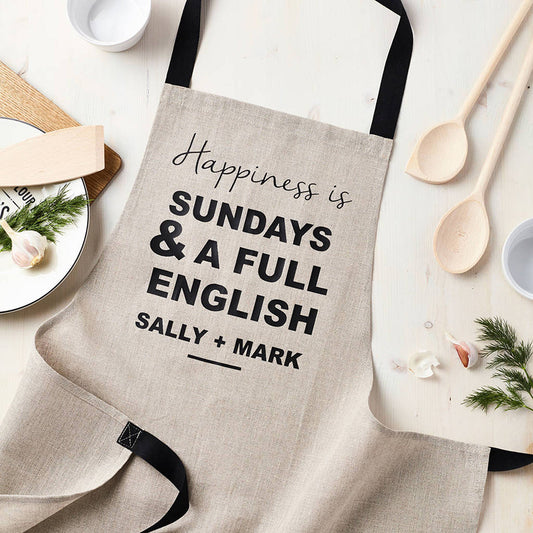 SUNDAY HAPPINESS PERSONALISED LINEN APRON