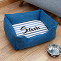 Eleanoras Personalised Blue Comfort Dog Bed with Blue Striped Design Dog Beds