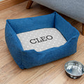 Eleanoras Personalised Blue Comfort Dog Bed with Grey Spots Design Dog Beds
