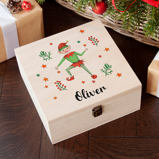 BOY ELF PERSONALISED CHRISTMAS EVE BOX CHRISTMAS EVE BOXES from Eleanoras