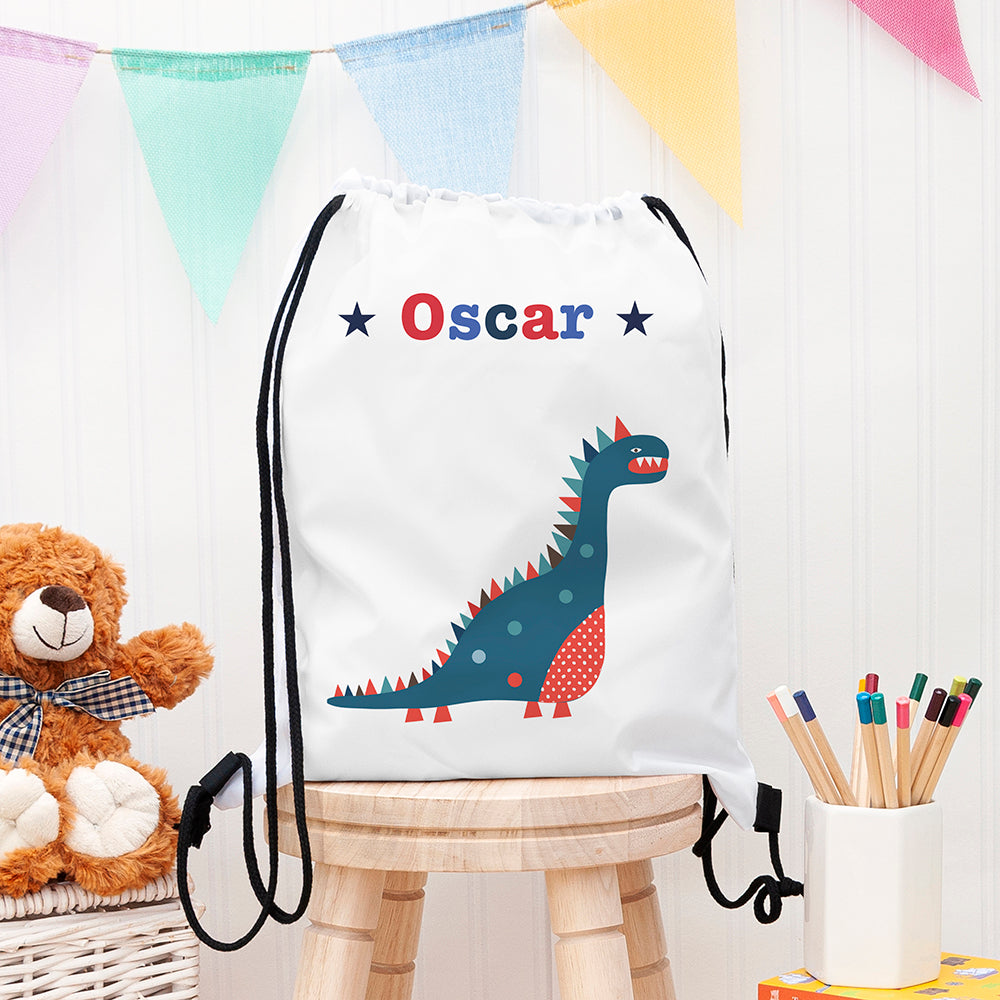 Eleanoras Dinosaur Personalised White Waterproof Swim Bag KIT BAGS