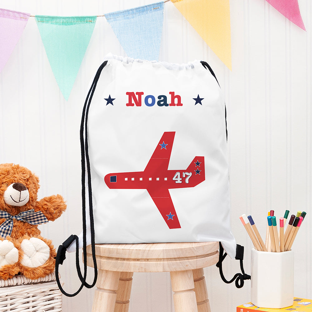 Eleanoras Personalised Aeroplane White Waterproof Swim Bag Swim / Kit Bags