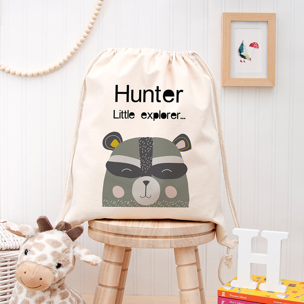 Eleanoras Raccoon Personalised Cotton Nursery Bag 