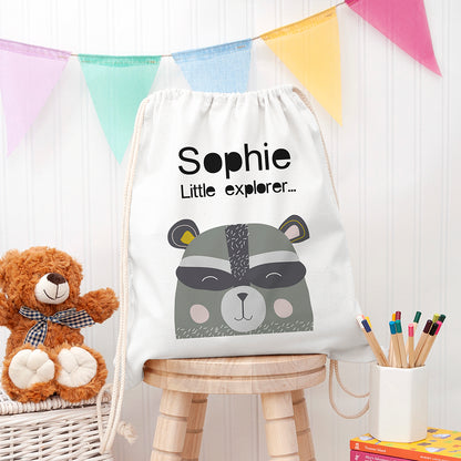 Eleanoras Raccoon Personalised Cotton Nursery Bag 